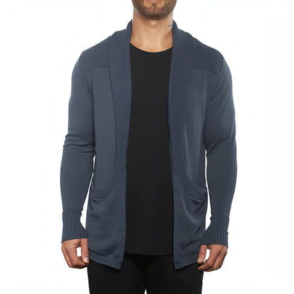 Solid Color Cardigan Sweater With Pockets Casual Men's Long-sleeved
