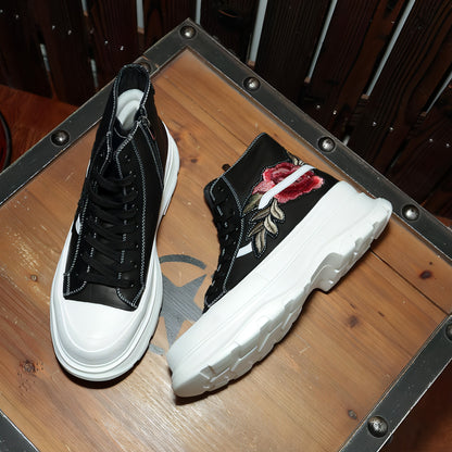 Sapatos bordados de cano alto personalizado com zíper de couro masculino tênis de topo alto