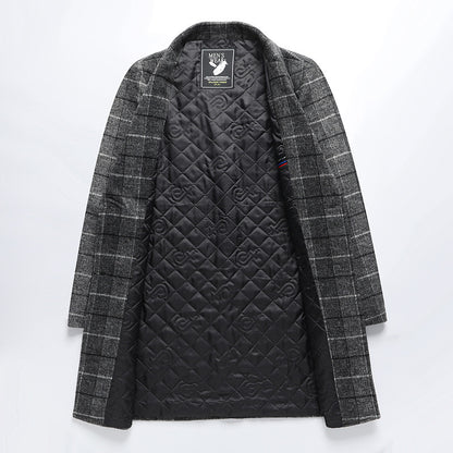 25 Edition – Men’s Wool-Blend Plaid Business Overcoat (Mid-Length)