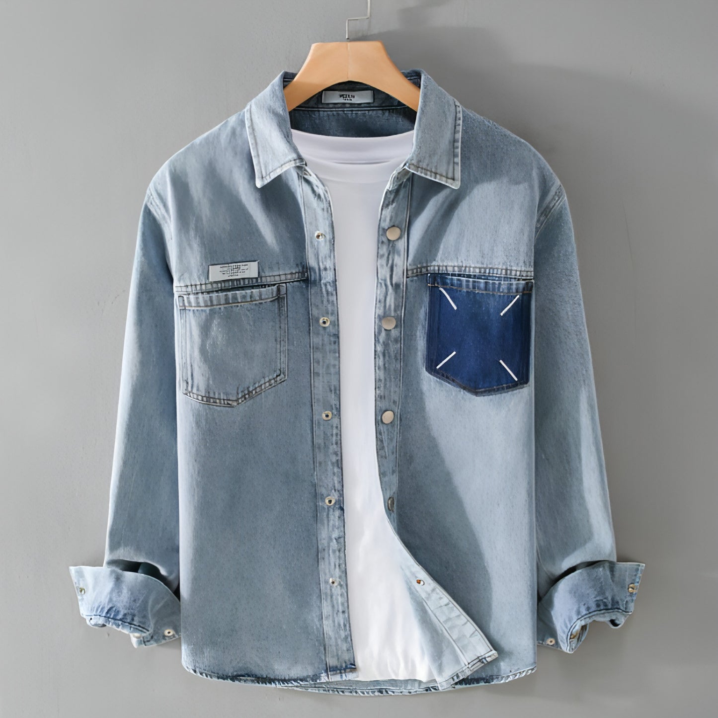 Modisches, langärmeliges Retro-Denim-Hemd für Herren
