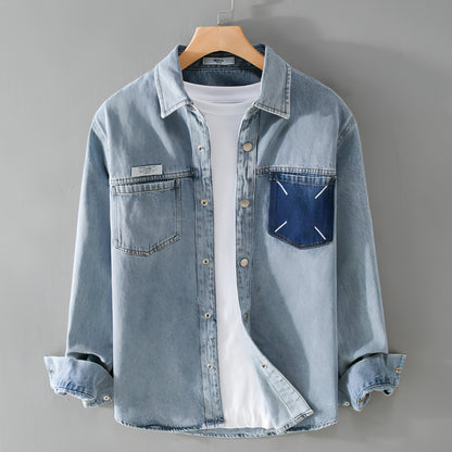 Modisches, langärmeliges Retro-Denim-Hemd für Herren