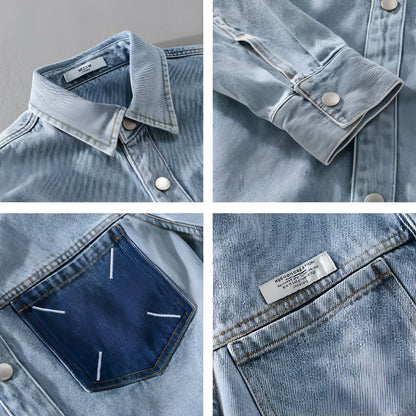 Modisches, langärmeliges Retro-Denim-Hemd für Herren