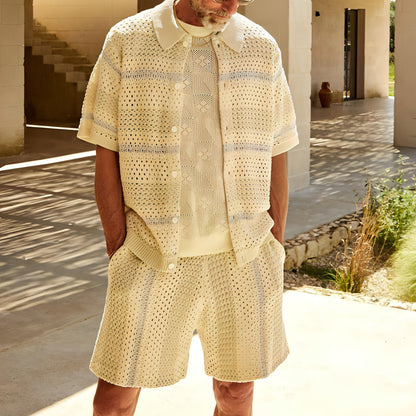 Knitted Sweater Shorts Color Matching Two-piece Suit Men