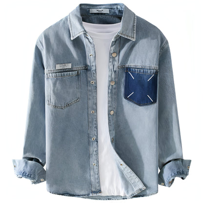 Modisches, langärmeliges Retro-Denim-Hemd für Herren