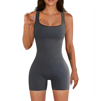 A1. Women's Tight Ribbed Shorts Short Sleeve Yoga Legging