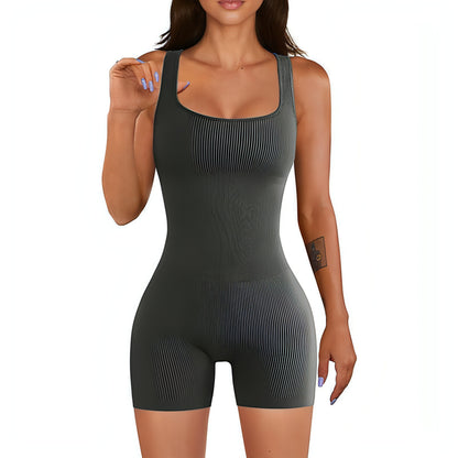 A1. Women's Tight Ribbed Shorts Short Sleeve Yoga Legging