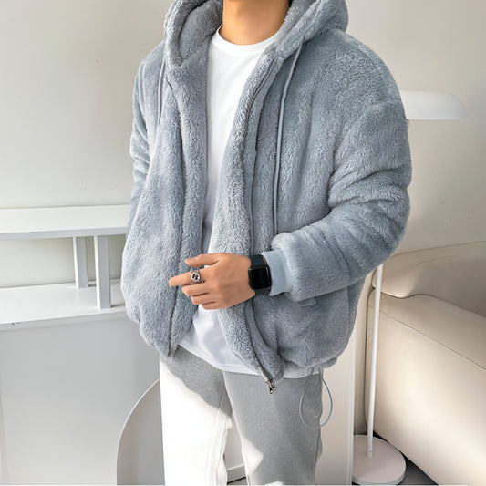 Sudadera con capucha gruesa de lana de cordero holgada y combinable para hombre