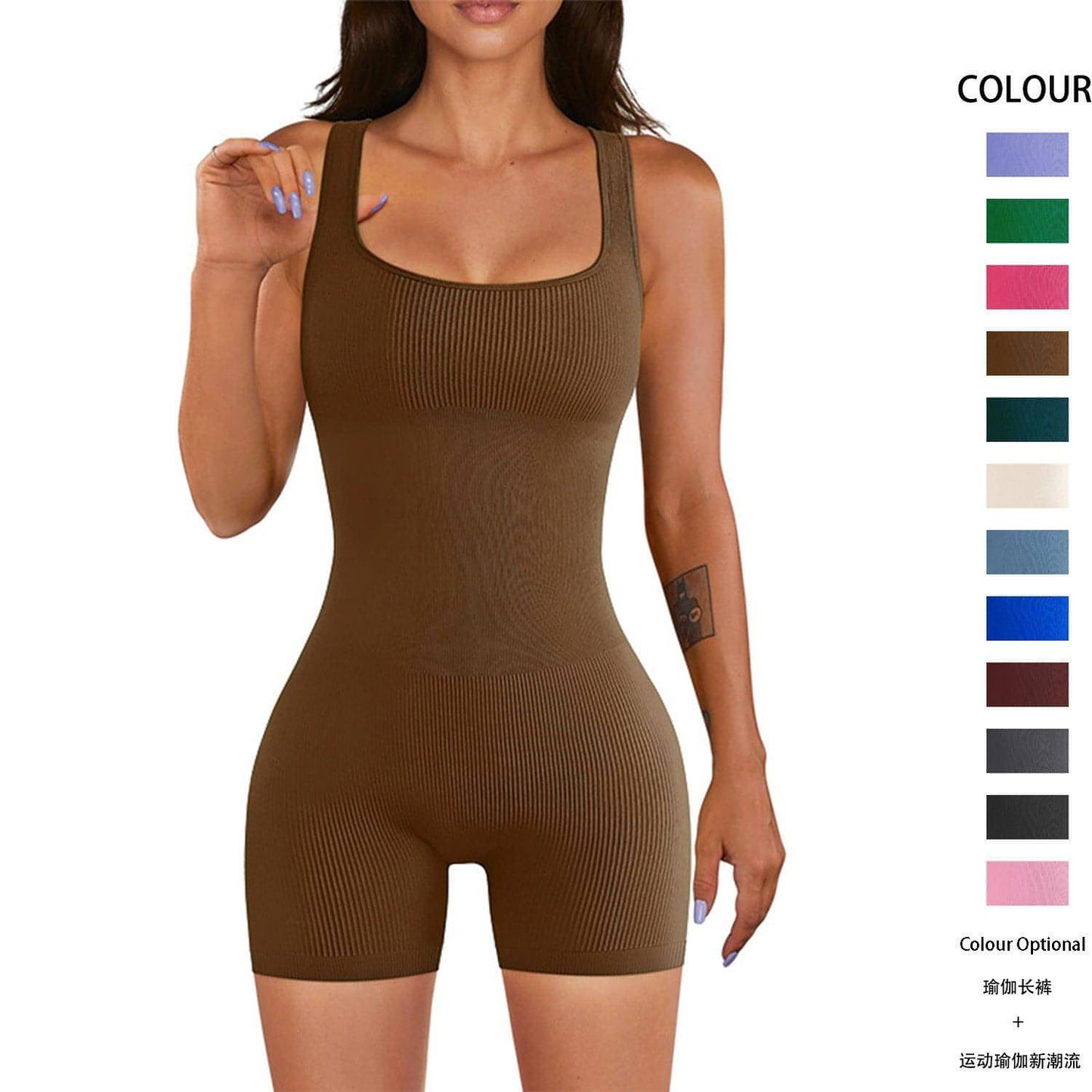 A1. Women's Tight Ribbed Shorts Short Sleeve Yoga Legging