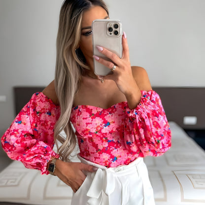Lady Sexy Off-Shoulder Printed Shirt – Feminine Elegance Meets Casual Chic