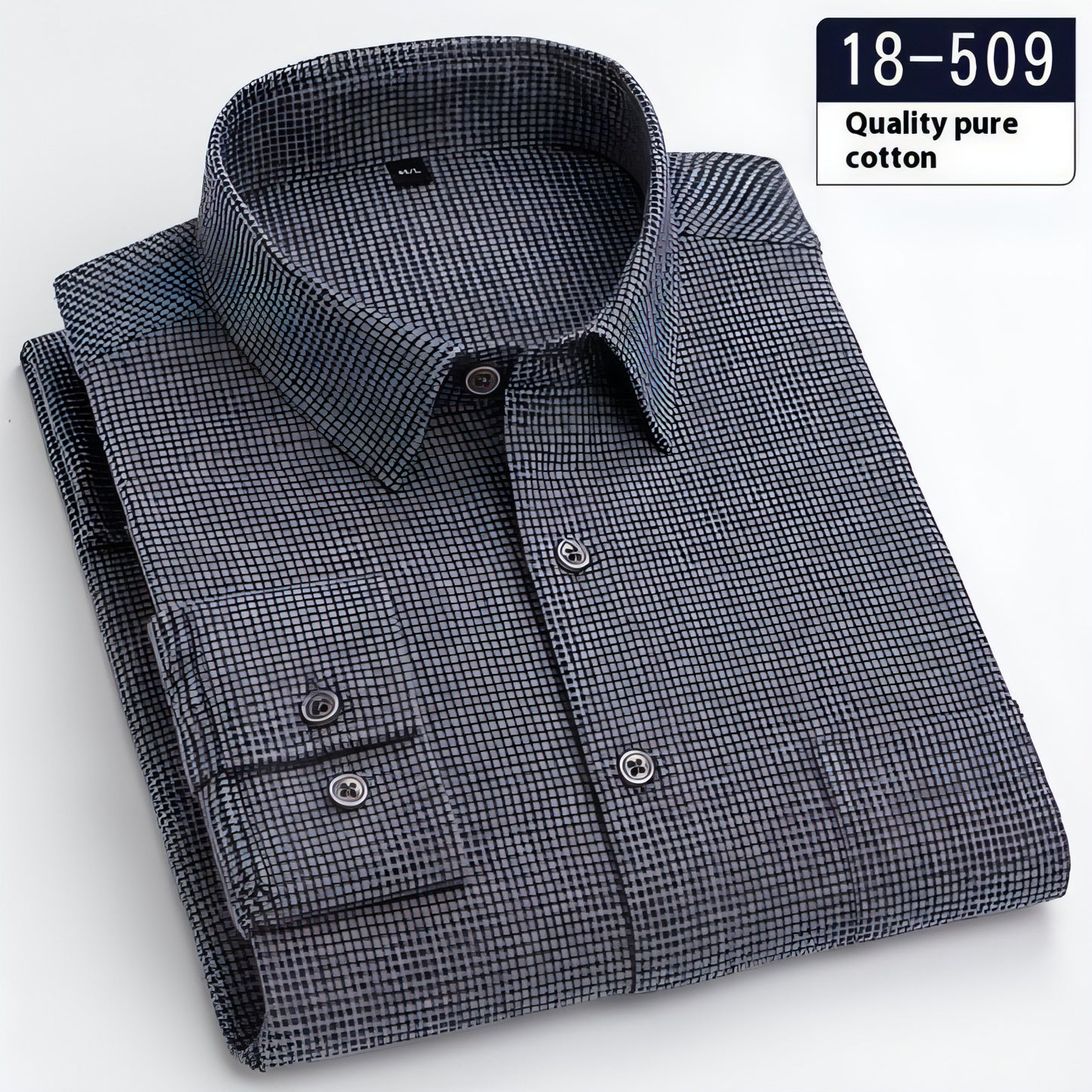 Camisa de vestido de bolso de bolso sólido de manga comprida masculina