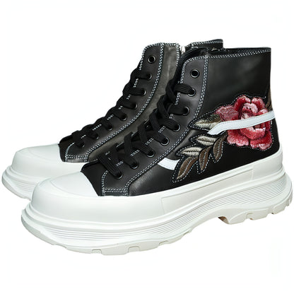 Sapatos bordados de cano alto personalizado com zíper de couro masculino tênis de topo alto