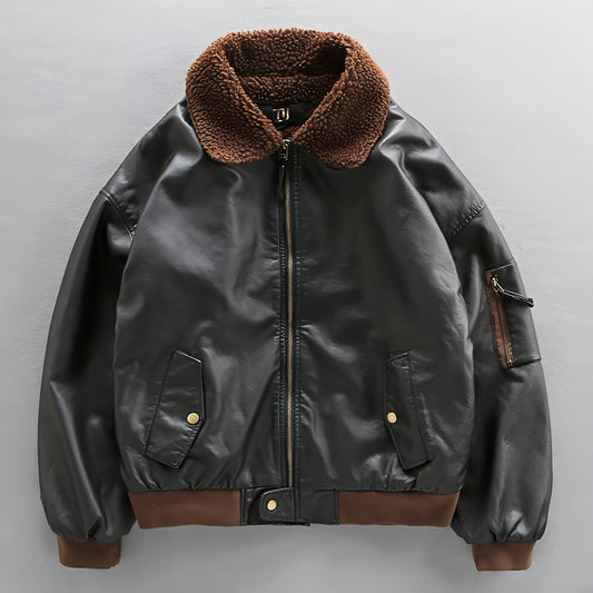 Royal Air Force Pilot Fleece-gefüttert Dicker Ledermantel Herren Lederjacke Mantel