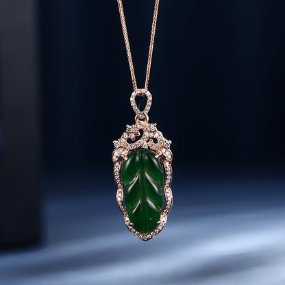 Jadeite Necklace With Gold Inlaid Branches And Jade Leaves