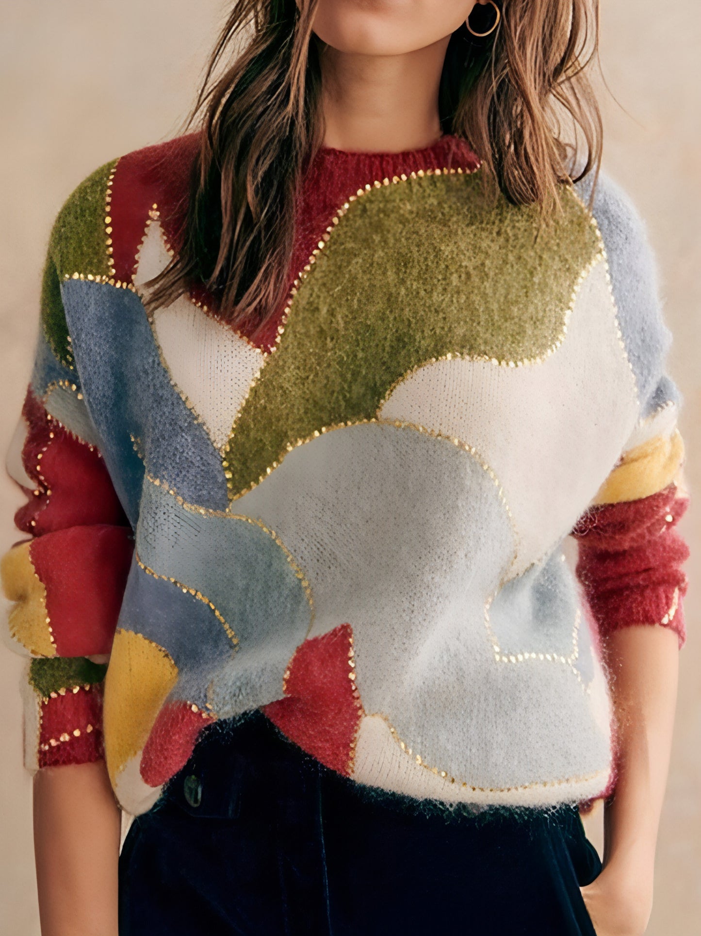 Fashion Elegant Crew Neck Pullover Sweater Women
