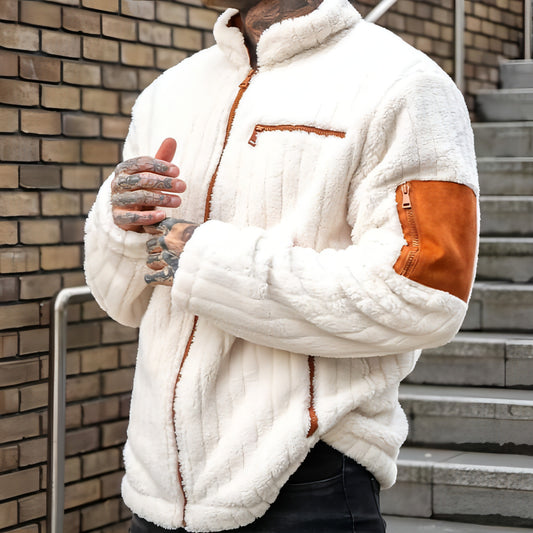 Chaqueta de felpa con diseño de colisión de colores para hombre