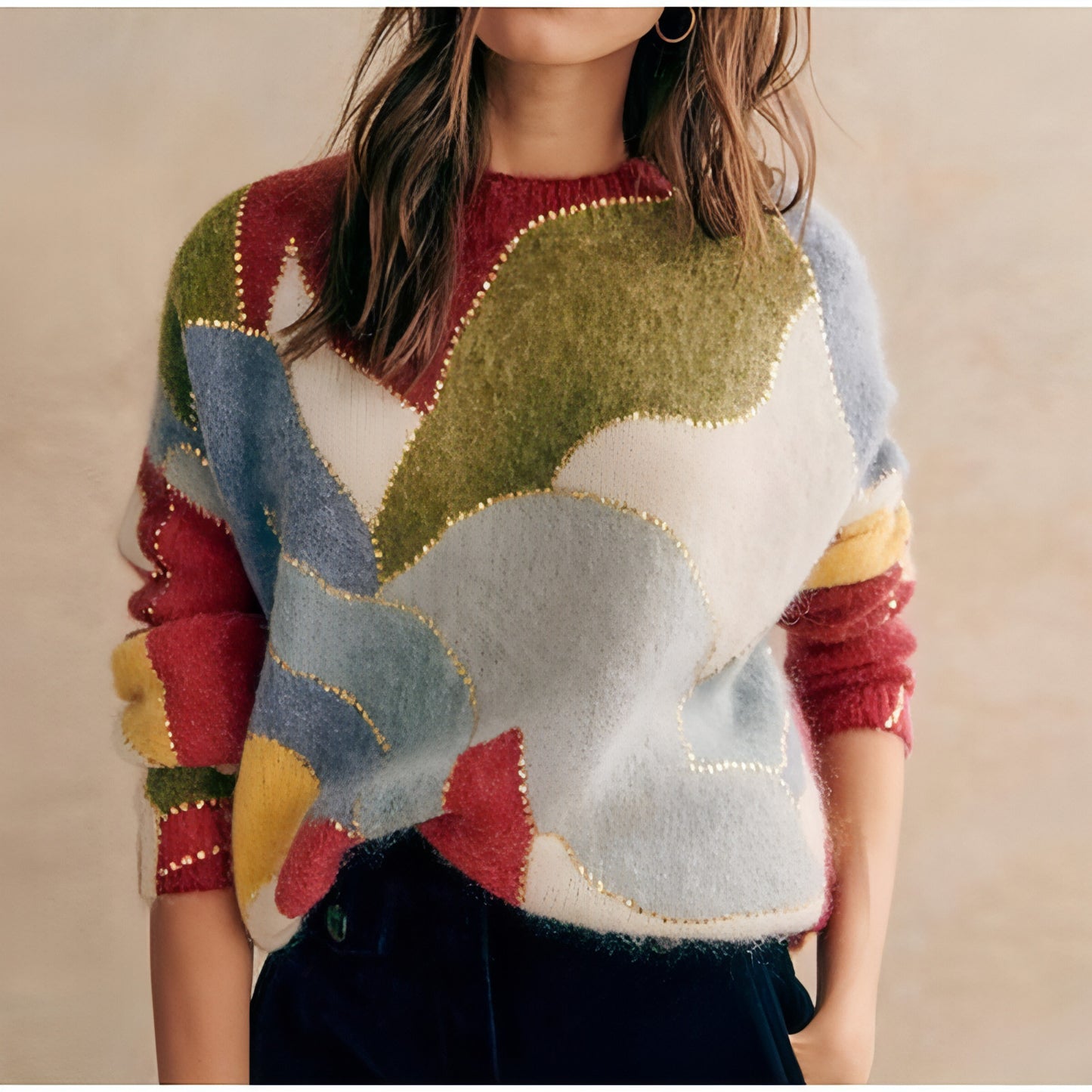 Fashion Elegant Crew Neck Pullover Sweater Women