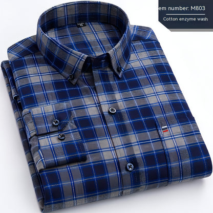 Retro casual escovado algodão enzima xadrez de camisa bordada de camisa bordada