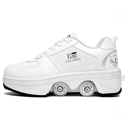 Bom produto patins de rolos de uso duplo, sapatos deformados, patins de rolos de linha dupla