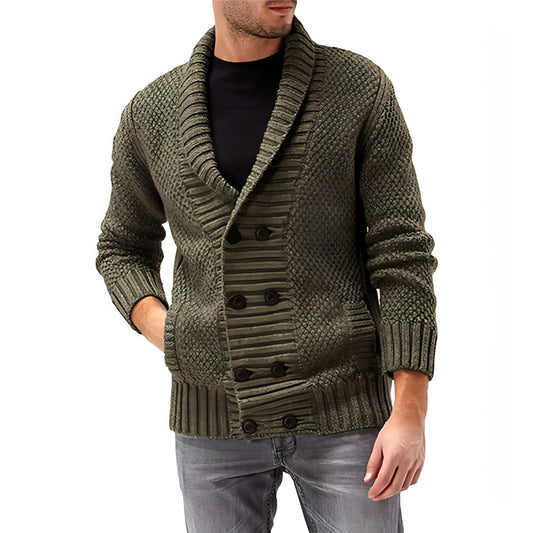 Mode eenvoudige solide kleur heren comfortabele lange mouw revers trui