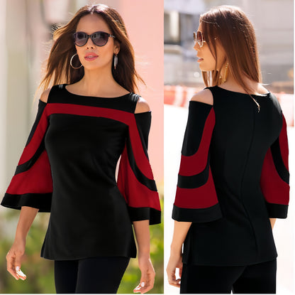 Women's Off-the-shoulder Flared Sleeves Top T-shirt