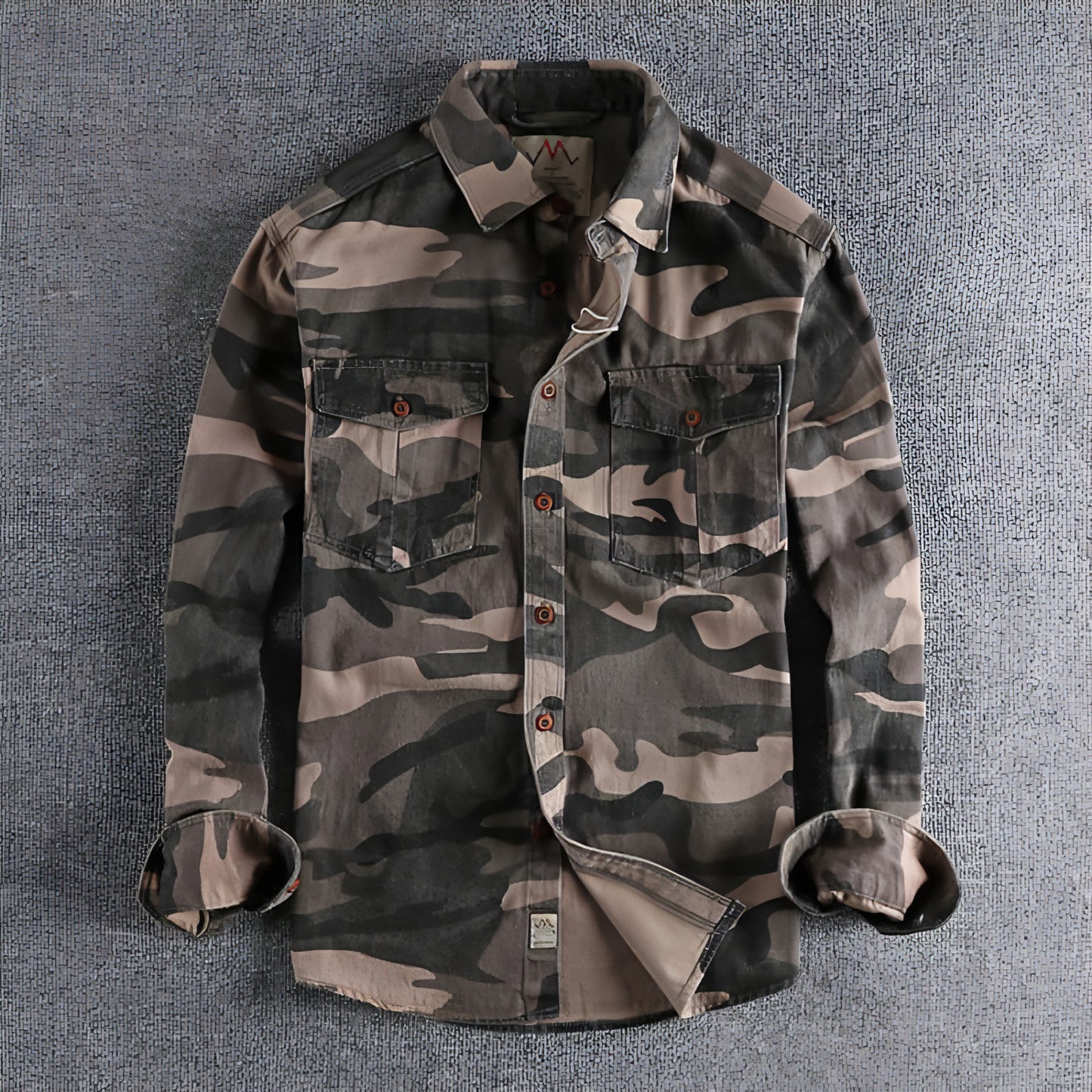 Gewaschenes Camouflage American Overalls Langarmhemd Herren
