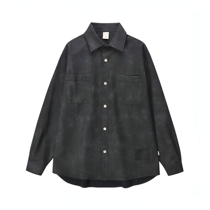 Retro Street Style Ausgewaschenes PU Leder Hemd Herren