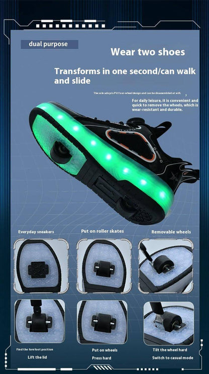 Mesh Double Wheel Heelys Childrening Luminous Charging Skate Shotos de skate de skate